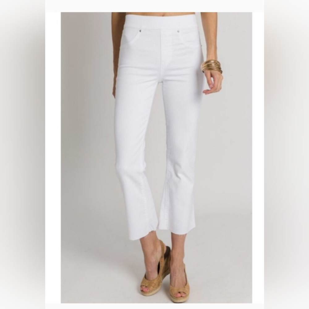 SPANX Cropped Raw Hem Flare Denim, White XL